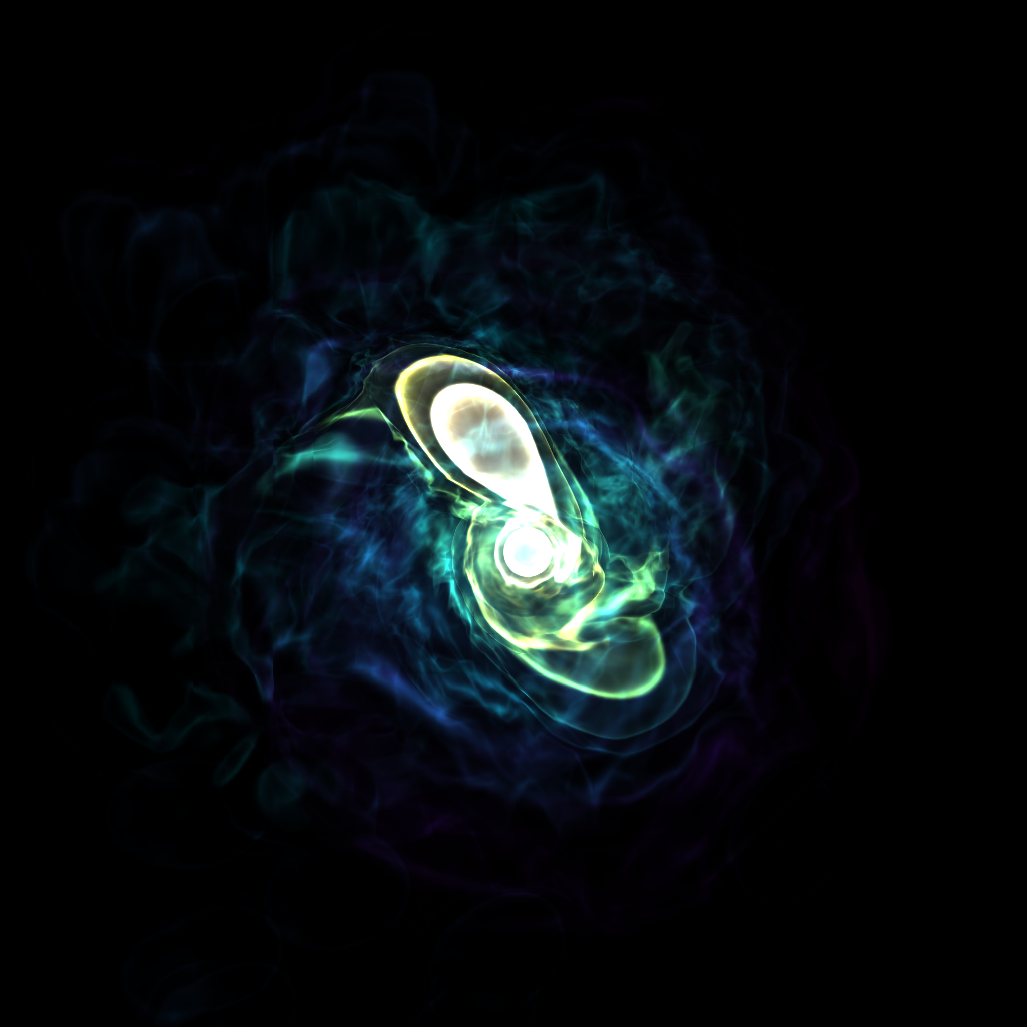 Density volume rendering of an oxygen-neon / carbon-oxygen white dwarf merger